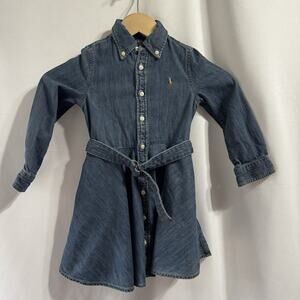Polo Ralph Lauren Girls Size 4 Denim Chambray Button Up Shirt Dress Classic Prep